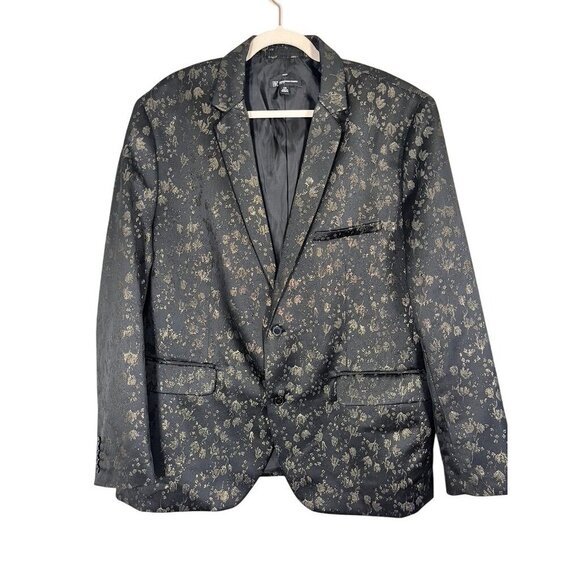 Retro Metallic Floral Blazer Black 2X NYE Festive Holiday Shiny Classic Chic 80s - Picture 1 of 9